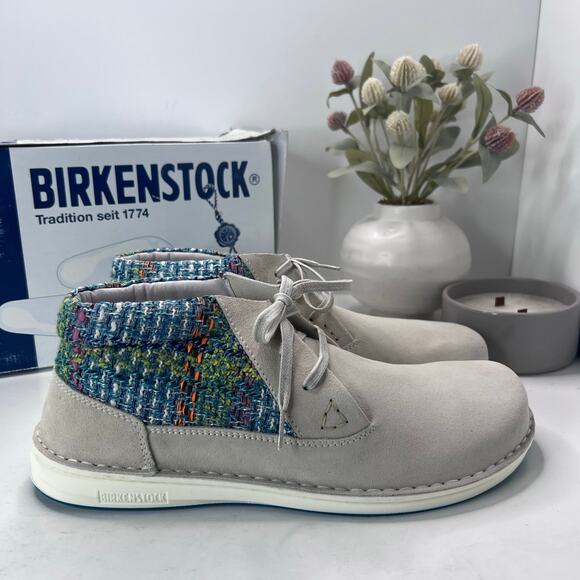 Birkenstocks Memphis High Leather/Textile Shoes Gray/Blue Men 13 NWB Regular Fit - Picture 3 of 10